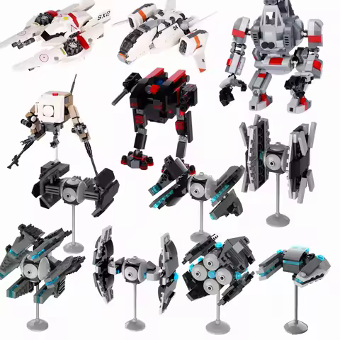 Moc Space Fighters Building Blocks Sci-Fi Interstellar Military Air Vehicles Robot Model Bricks Asse