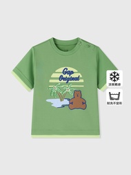 男幼童裝|Logo小熊印花圓領短袖T恤-綠色