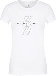 Armani Exchange Women's Crewneck Slim Fit Rhinestone Monogram Logo Tee T-Shirt, Optic White, 36, Whi