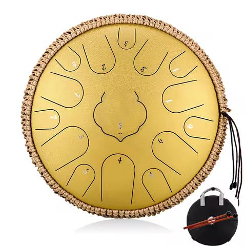 Hluru Steel Tongue Drum 15 Notes 13 Inch Tank Drum Key C Glucophone Handpan Drum Meditation Yoga