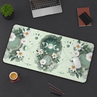Green Light Academia Pad Cottagecore Desk Mat, Witchy Celestial Moon Phases Gaming Pad, Floral Decor Extended Pad Extra Large, Altar Decor