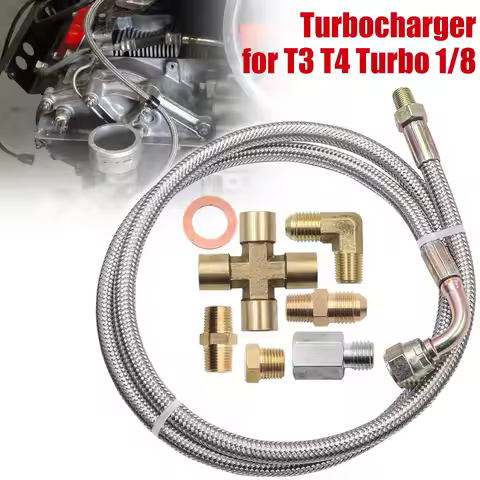 New Turbo Oil Feed Line Kit Universal Oil Return Line Kit Oil Drain Line Kit with 1/8 NPT, 90 ° 4 AN