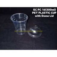 EC PC16 (500ml) Pet Plastic Cup (16oz) with Dome Lid -100sets± Disposable plastic