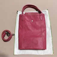 Longchamp小羊皮玫粉色手提肩背包