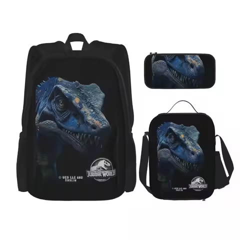 Jurassic Park Jurassic World Blue The Raptor 3pecs/set Backpack for Student Canvas Bags Lunch bag Pe