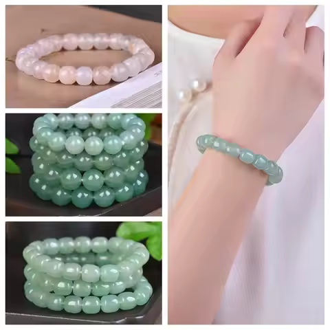 Natural White Green Jade Bracelet Men's Bracelet Buddha Beads Lutong Fortune Jade String jade bracel