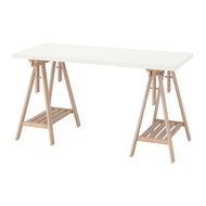 LAGKAPTEN/MITTBACK 書桌/工作桌, 白色/樺木, 140x60 公分