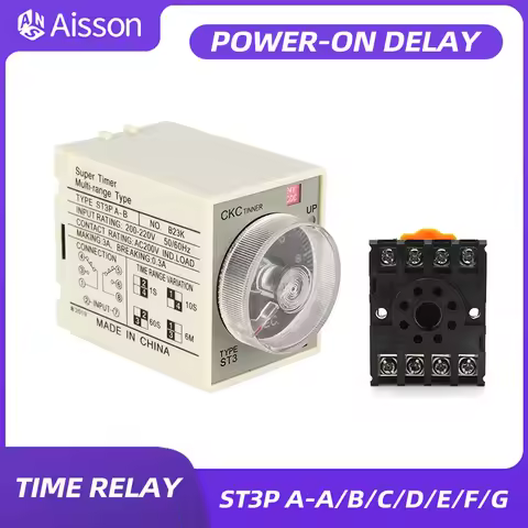 ST3PA-A/B/C/D/E/F/G Power-on Delay Relay Time Relay with 8-pin Base Socket AC 220V 110V 380V DC24V D