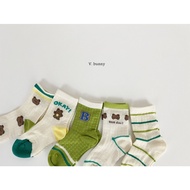 [cream] 13-15 Korean OK Bear Socks Set A Of Five Pairs Children's