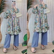 ABSTRAK Setelan Baju Long Tunik Wanita Terbaru Viral 2023 Mewah Busana Muslim Atasan dan Bawahan modern Simple Elegan Kekinian