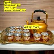 teko arab gelas 1 set mewah Teko Emas 1 Set Nampan Gelas Teko