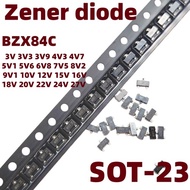 100PCS SOT-23 SMD Zener Diode BZX84C Series 2.4V 3V 3.3V 3.6V 3.9V 4.3V 4.7V 5.1V 5.6V 6.2V 6.8V 7.5
