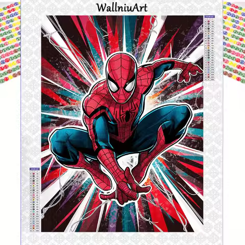 1pc frameless MARVEL Spiderman Diamond Painting Kit, Round Canvas, 30*40cm/11.81*15.75in, 5D DIY, Cr