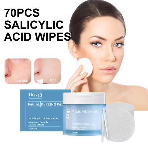 Hoygi 70pcs Salicylic Acid Exfoliating Pads for Face Gentle Skin Brightening Toner Wipes with Glycol