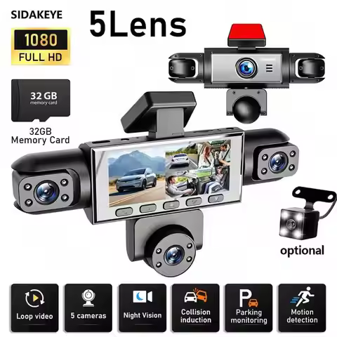 SKYWORTH SIDAKEYE 360° Panoramic 5-Way 1080P Dash Cam Kit, Car DVR With Night Vision, 24-Hour Parkin