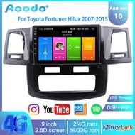 【Plug and Play】Acodo 9 INCH Car Head Unit 2G RAM 1632G ROM Android 10.0 Car Radio 2.5D IPS Touch Screen Multimedia Player For Toyota Fortuner Hilux Revo Wigo 2007-2015 Navigation 2 Din Car Stereo With FM GPS Bluetooth 4.0 Mirror link