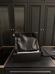 ✨YSL Saint Laurent Niki磁扣開合鱷魚紋tote袋手提包 小牛皮 中號 女款 黑色