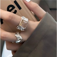 Aurelia Korean Style Silver Plated Square Stone Ring for Women Irregular Open Band hikaw Ins Fashion