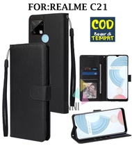 Leather Flip Cover REALME C21/REALME C20 (2021)- Wallet Case Kulit - Casing Dompet Case Wallet Leath