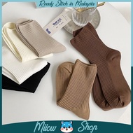 MIIOW_Women's Solid Color Tube Cotton Sock 1 Pair Students Casual Pile Stockings Crew Socks Stoking Muslimah女袜子