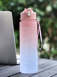 1 pieza Botella de agua de PC de gran capacidad en gradiente rosa de 2L o 750 ml o 280 ml, taza con pajita portátil para deportes y fitness, para uso en exteriores en hogar y viajes