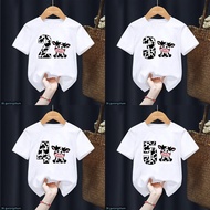 2026Happy Birthday Gift T-Shirt Kawaii Cow Print Number 1-10 Tshirt Harajuku Kids Clothes Boys Girl 