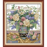 Joy Sunday Oriental Vase Stamped Cross Stitch Kits,11/14CT Cross-stitch DMC Threads Sewing Pattern Embroidery Needlework Sets