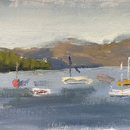 Lake Tahoe boats, oil painting, 6x4in(15x10cm), oil on canvas on cardboard