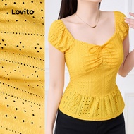 Lovito Casual Hollow Spring/summer Blouse for Women L143AD747 Lovito Blus Kasual Hollow Spring/summe