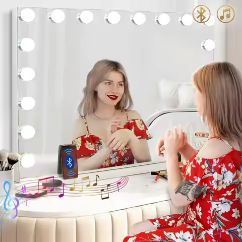 32"x22.8" Hollywood Makeup Mirror with LED Lights, Bluetooth Speaker, USB Charging, 3 Color Modes & 
