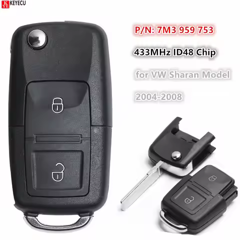 KEYECU for VW Sharan Model 2004-2008 7M3 959 753 433MHz New 2 Button Folding Flip Remote Key 7M39597