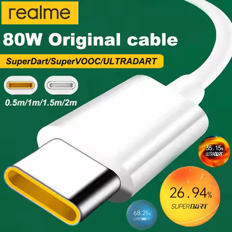 Realme Original Cable 80W 65W Usb Type C Super Dart Vooc Charger Cable Realme 15 14 Pro+ 13 Pro+ 12 
