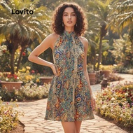 Lovito Baju Dress Wanita Boho Motif Etnik L128ED779
