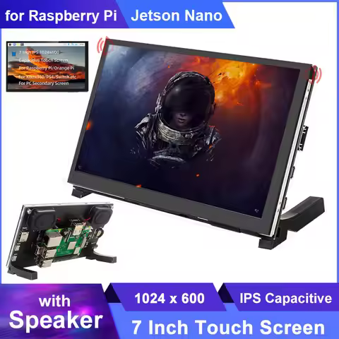 7 Inch Raspberry Pi Touch Screen 1024x600 IPS LCD with Speaker for Raspberry Pi 5 4 3B+ 3B / Jetson 