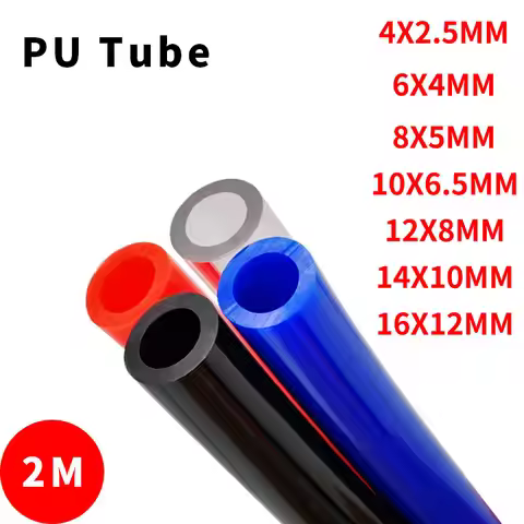 2 Meter Gas Pneumatic Tubing hose Pu Pipe 4x2.5 6x4 8x5 10x6.5 12x8 14x10 16x12mm Air Tube Compresso