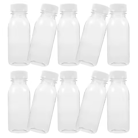 PET Plastic Transparent Milk Bottles 10pcs Juice Beverage Containers Disposable Water Jars for Sub D