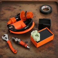 GY6 50-150cc Scooter ATV Ignition Coil + CDI Box + Spark Plug Replacement Set Set Pengganti Palam Pe