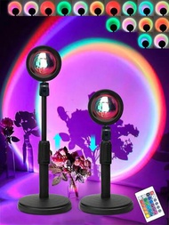 1入組日落投影燈與rgb遙控器,16種創造性日落投影燈彩虹夜燈,適用於臥室、客廳裝飾