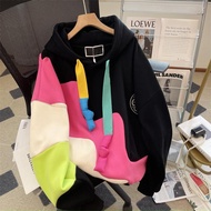 เสื้อฮู้ดทรงหลวมไซส์ใหญ่พิเศษสไตล์เกาหลีสำหรับผู้หญิงเสื้อฮู้ดเสื้อกันหนาวมีแถบรุ้งให้ความอบอุ่นในฤด