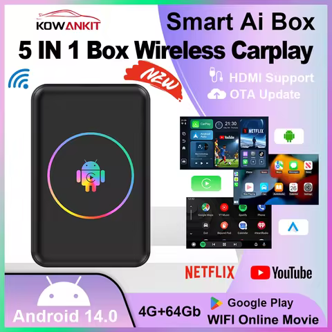 2026 Android 14 4+64G Wireless CarPlay Ai Box Kowankit Smart HDMI Plug & Play 5 in 1 Android Auto Ca
