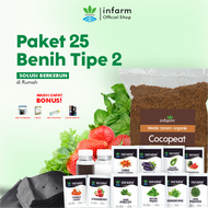 Infarm Paket 25 Macam Benih Tanaman Sayuran Buah Bunga Tipe 2 bonus Polybag Cocopeat AB Mix
