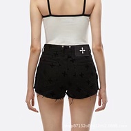 Midnight Garden Motorcycle Denim Shorts - Bustier High Waist Flocking Craft