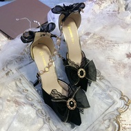 Lolita Elegant Dark Black Lolita Shoes Pointed Fine Heels Court High Heels