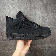 🤩必備潮流籃球鞋🤩 高級麂皮低調帥氣 全黑百搭不踩雷 Air Jordan 4 Retro "Black Cat" 喬丹4代復刻黑貓 | 男女同款 | 氣墊緩震 | 防滑耐磨|