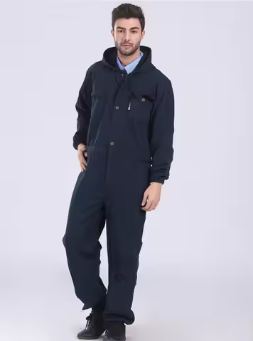 Man Denim Siamese Hooded Overalls Welding Suit Spray Painter Machine Repairmen Coveralls Protective 