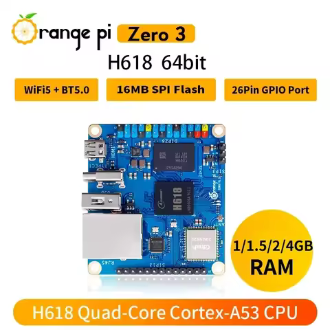New Orange Pi Zero3 1G 1.5GB 2GB 4GB RAM Allwinner H618 64 bit USB2.0 WiFi5 + BT 5.0 Gigabit LAN Por