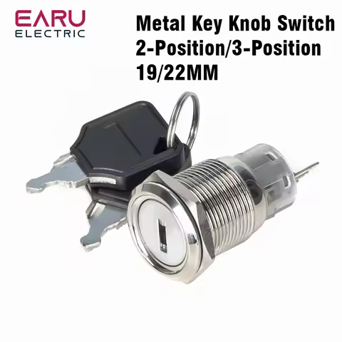 19mm 22mm Waterproof Metal Rotary Key Selector Switch 2 3 Position Button Switch Lock Latching 1NO1N