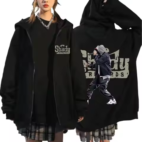 Hip Hop Singer Eminem Zip Up Hoodie Slim Shady Music Album Rap Graphic Hooded Men Fashion Zipper Swe