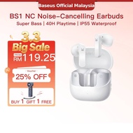 【Free Gift】Baseus Bass BS1 NC Noise-Cancelling Earbuds SupeBass Hi-Res 6-Mic ENC Clear Call Bluetoot