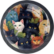 4 Pek Tombol Kabinet Hitam Berwarna-warni Berbentuk Kucing, Tombol Penutup Laci, Pemegang Laci, Perk